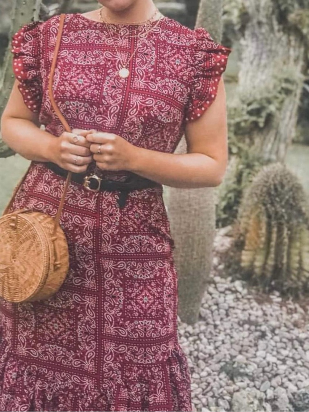 Never Fully Dressed Burgundy Bandana-Print Midi Dress
